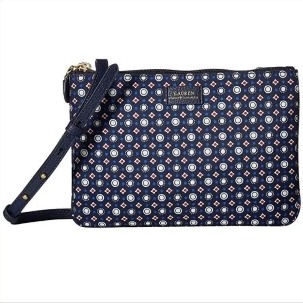 LRL Double Zip Chadwick Geo Print Canvas Faux Leather Combo Crossbody Bag